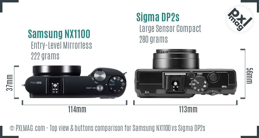 Samsung NX1100 vs Sigma DP2s top view buttons comparison