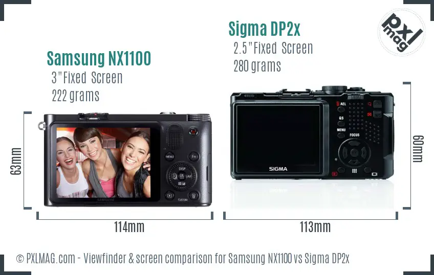 Samsung NX1100 vs Sigma DP2x Screen and Viewfinder comparison