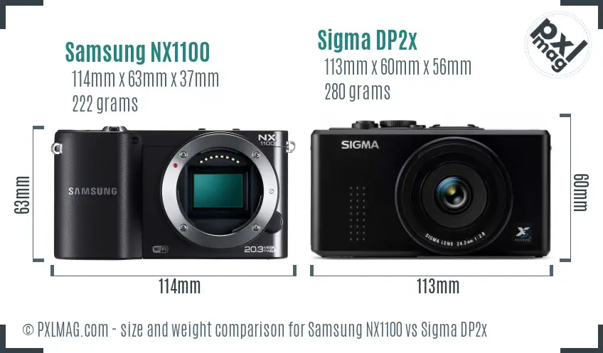Samsung NX1100 vs Sigma DP2x size comparison