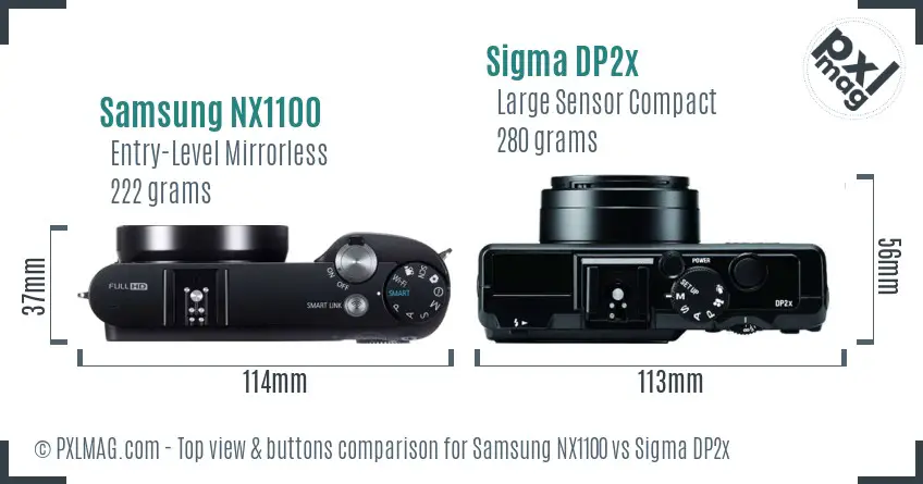 Samsung NX1100 vs Sigma DP2x top view buttons comparison