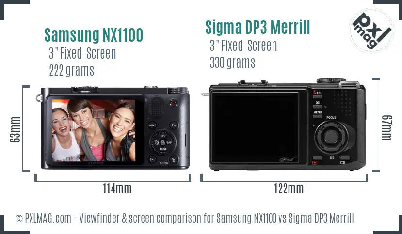 Samsung NX1100 vs Sigma DP3 Merrill Screen and Viewfinder comparison