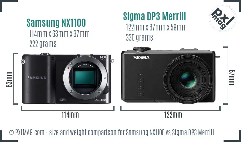 Samsung NX1100 vs Sigma DP3 Merrill size comparison