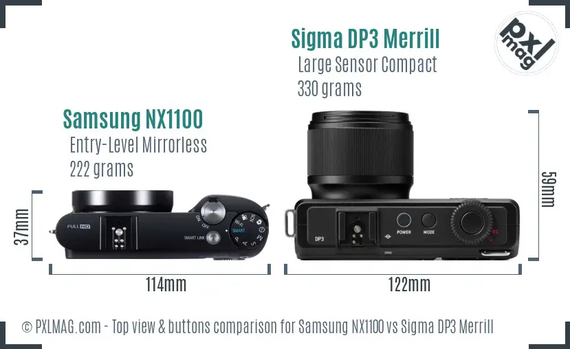 Samsung NX1100 vs Sigma DP3 Merrill top view buttons comparison