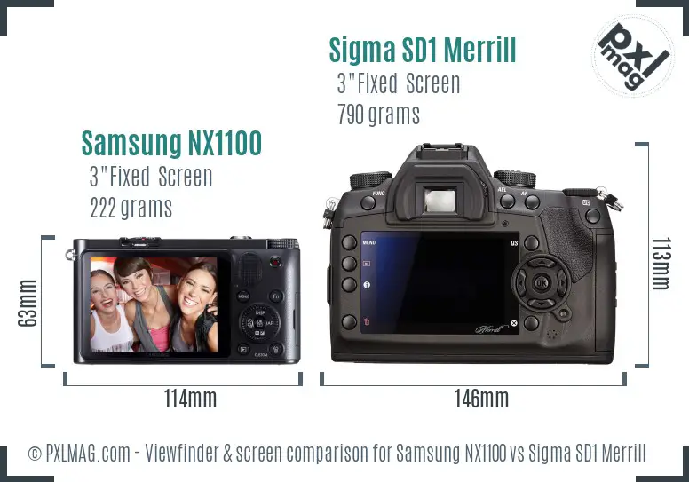 Samsung NX1100 vs Sigma SD1 Merrill Screen and Viewfinder comparison
