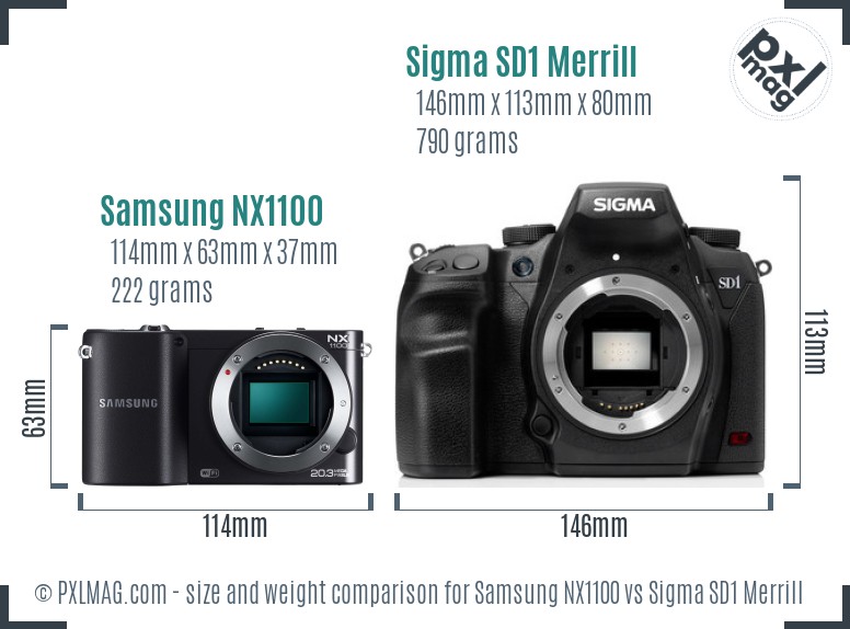 Samsung NX1100 vs Sigma SD1 Merrill size comparison