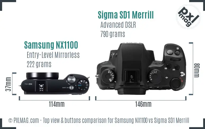 Samsung NX1100 vs Sigma SD1 Merrill top view buttons comparison