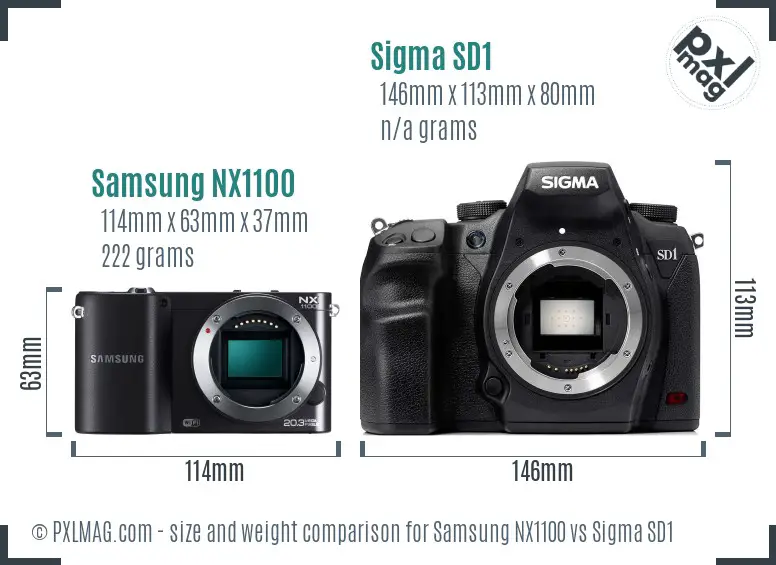 Samsung NX1100 vs Sigma SD1 size comparison