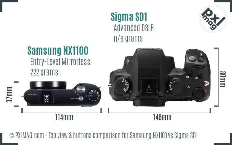 Samsung NX1100 vs Sigma SD1 top view buttons comparison
