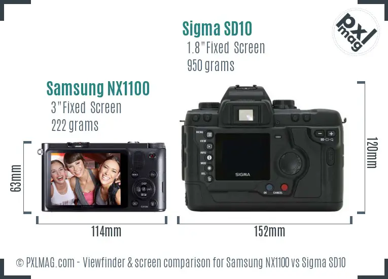 Samsung NX1100 vs Sigma SD10 Screen and Viewfinder comparison