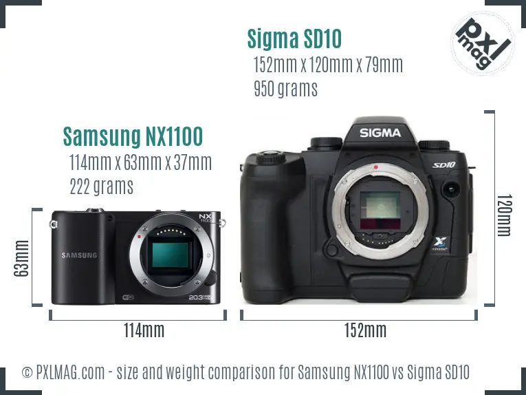 Samsung NX1100 vs Sigma SD10 size comparison
