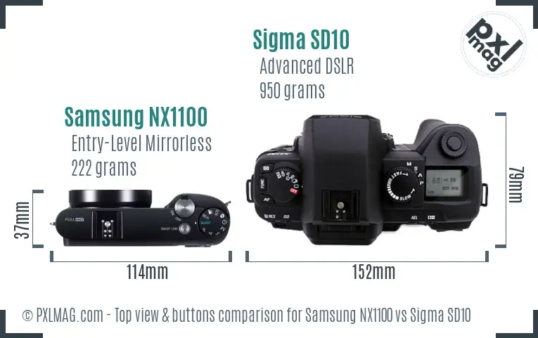 Samsung NX1100 vs Sigma SD10 top view buttons comparison