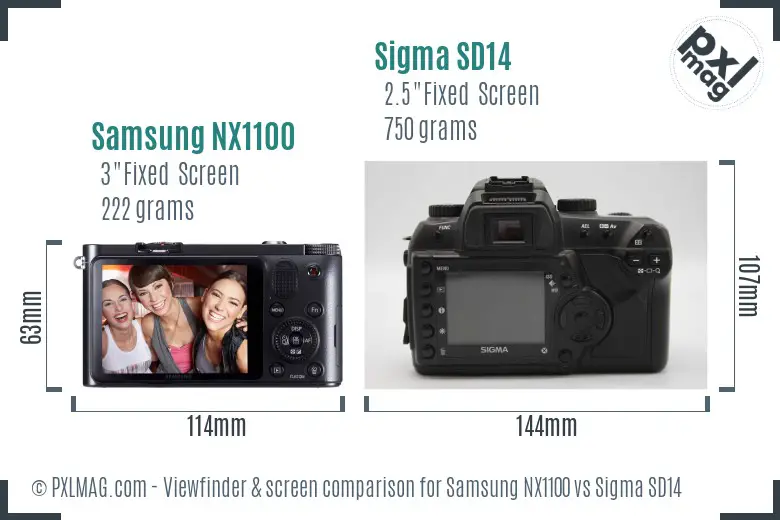 Samsung NX1100 vs Sigma SD14 Screen and Viewfinder comparison