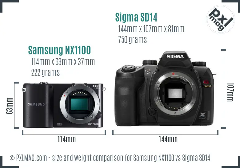 Samsung NX1100 vs Sigma SD14 size comparison