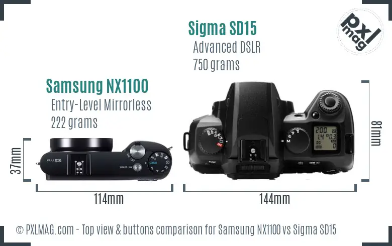 Samsung NX1100 vs Sigma SD15 top view buttons comparison