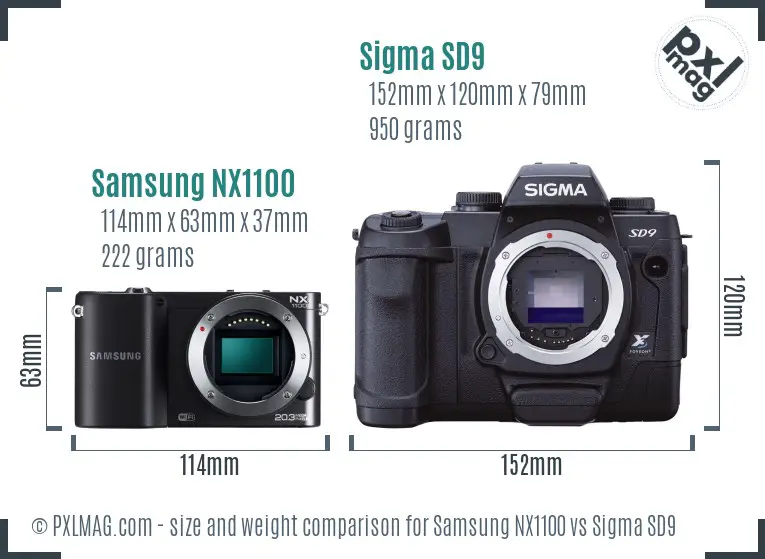 Samsung NX1100 vs Sigma SD9 size comparison