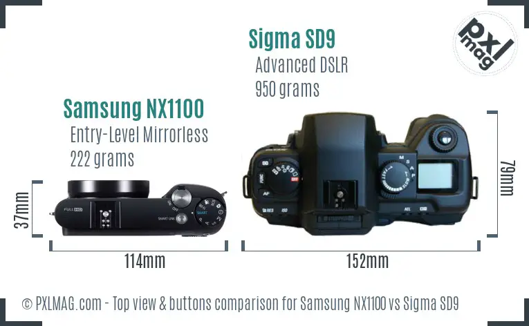 Samsung NX1100 vs Sigma SD9 top view buttons comparison