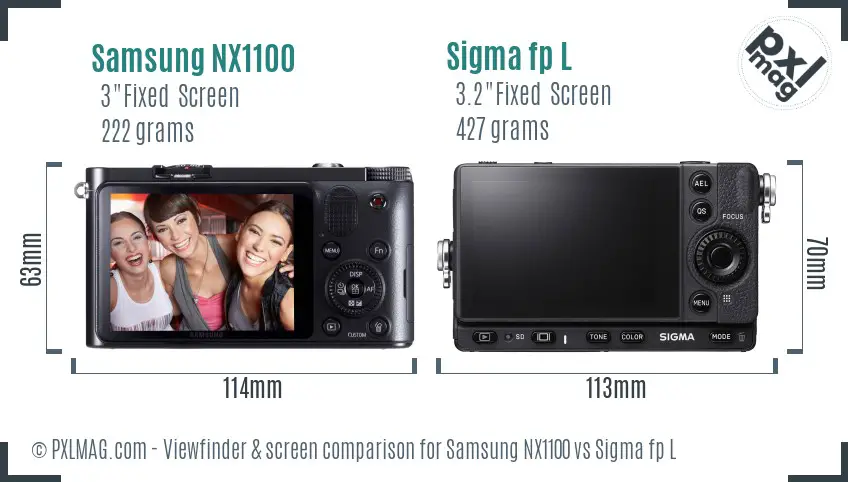 Samsung NX1100 vs Sigma fp L Screen and Viewfinder comparison