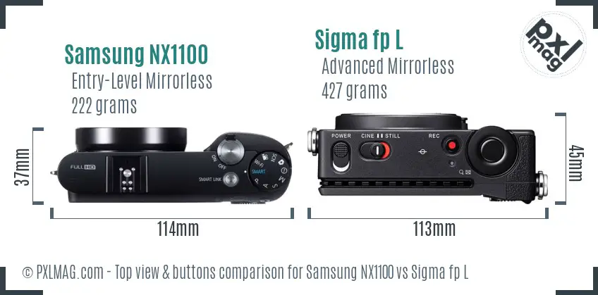 Samsung NX1100 vs Sigma fp L top view buttons comparison