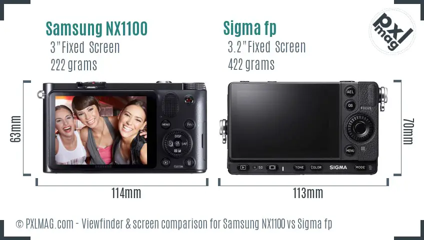 Samsung NX1100 vs Sigma fp Screen and Viewfinder comparison