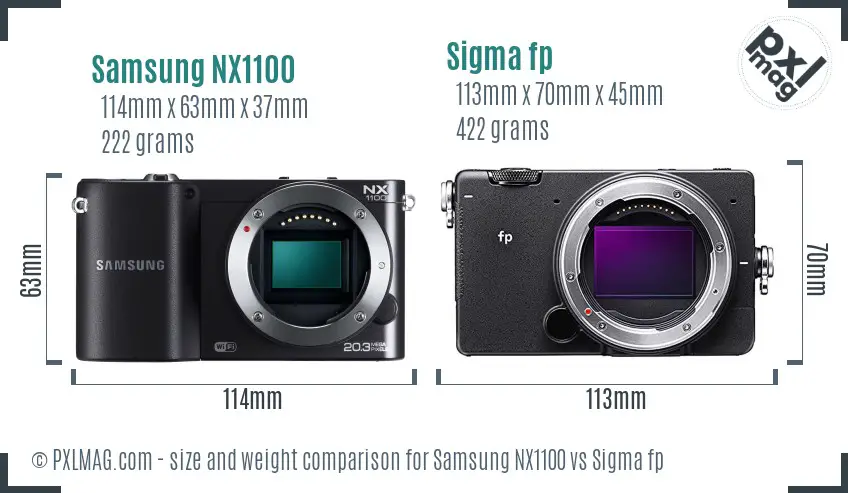 Samsung NX1100 vs Sigma fp size comparison