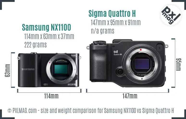 Samsung NX1100 vs Sigma Quattro H size comparison