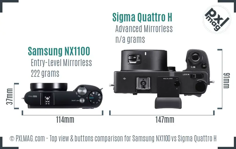 Samsung NX1100 vs Sigma Quattro H top view buttons comparison