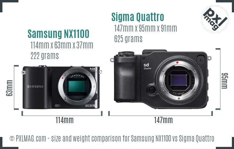 Samsung NX1100 vs Sigma Quattro size comparison
