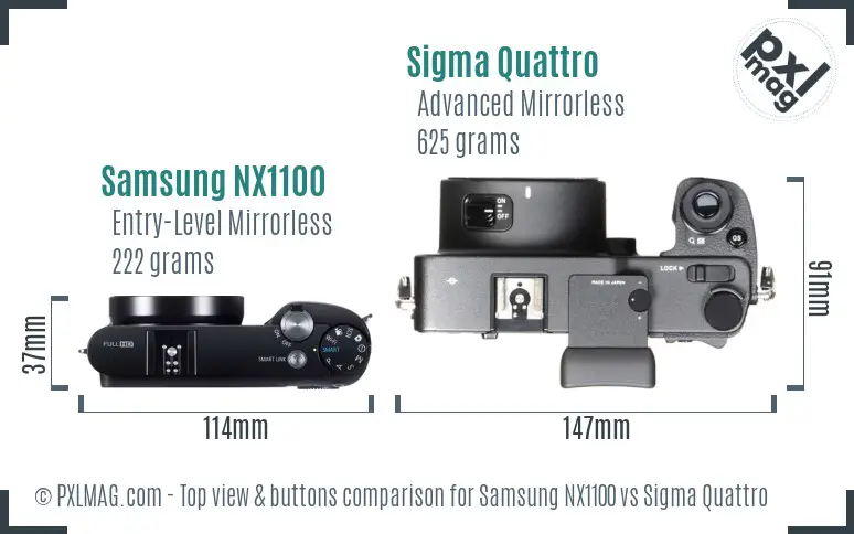 Samsung NX1100 vs Sigma Quattro top view buttons comparison