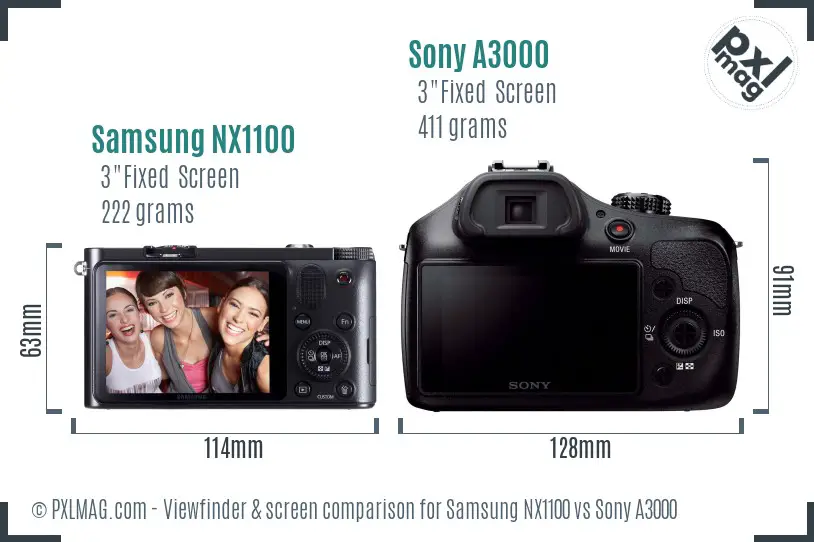 Samsung NX1100 vs Sony A3000 Screen and Viewfinder comparison