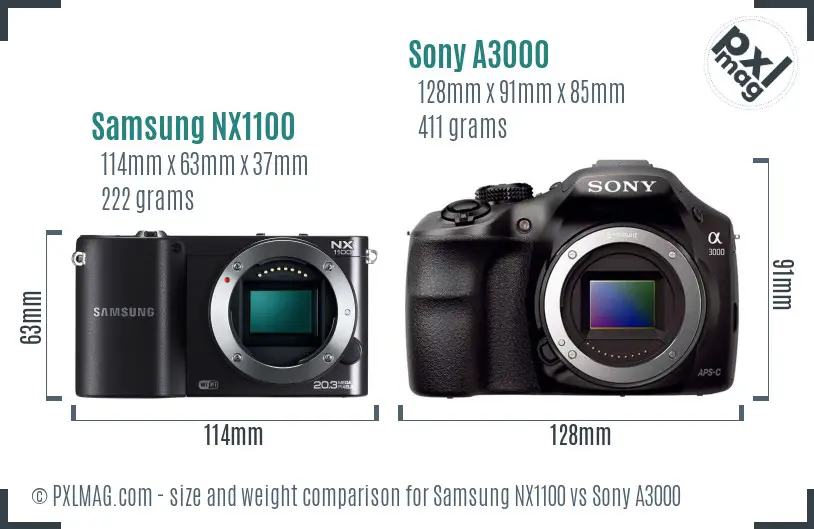 Samsung NX1100 vs Sony A3000 size comparison