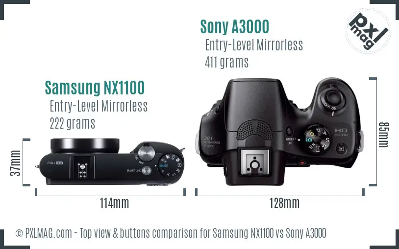 Samsung NX1100 vs Sony A3000 top view buttons comparison