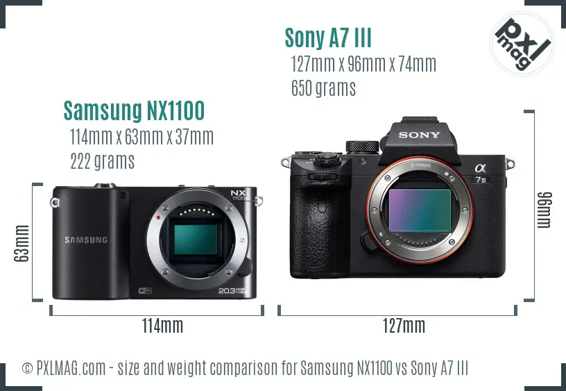 Samsung NX1100 vs Sony A7 III size comparison