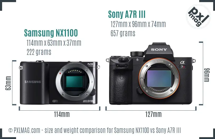 Samsung NX1100 vs Sony A7R III size comparison