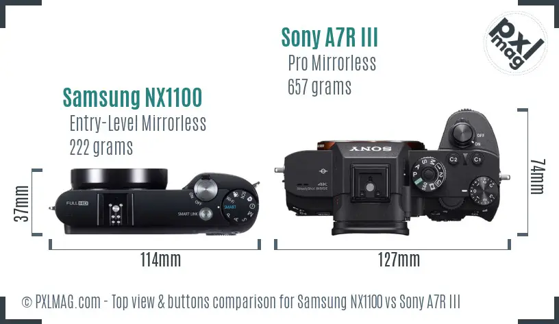 Samsung NX1100 vs Sony A7R III top view buttons comparison