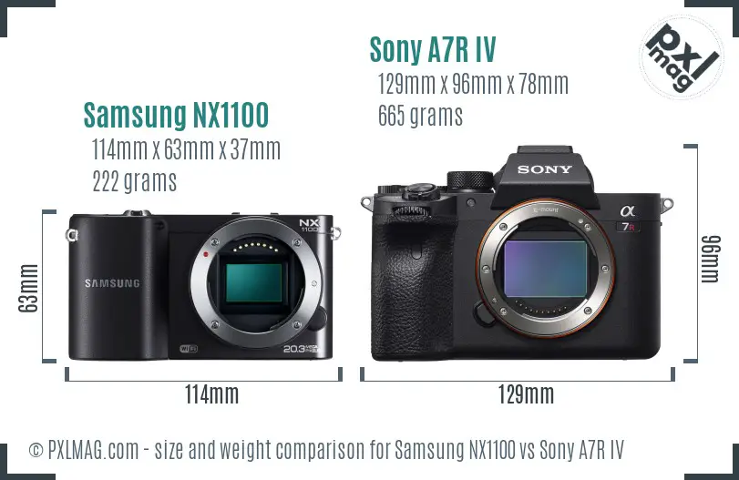 Samsung NX1100 vs Sony A7R IV size comparison