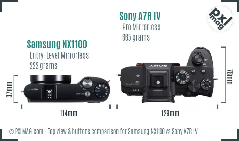Samsung NX1100 vs Sony A7R IV top view buttons comparison