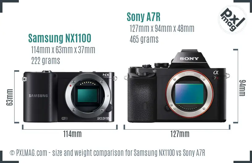 Samsung NX1100 vs Sony A7R size comparison