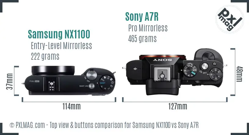 Samsung NX1100 vs Sony A7R top view buttons comparison
