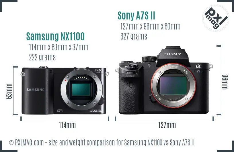 Samsung NX1100 vs Sony A7S II size comparison
