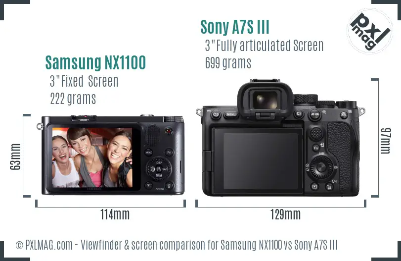 Samsung NX1100 vs Sony A7S III Screen and Viewfinder comparison