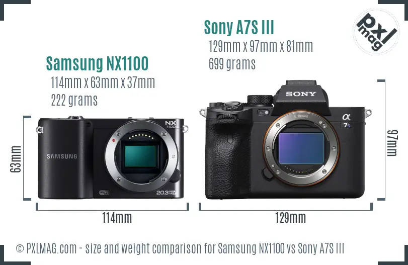 Samsung NX1100 vs Sony A7S III size comparison