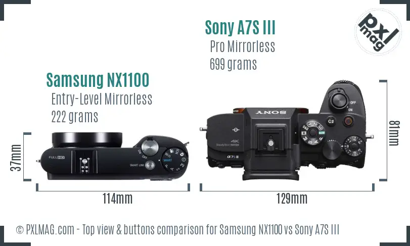 Samsung NX1100 vs Sony A7S III top view buttons comparison