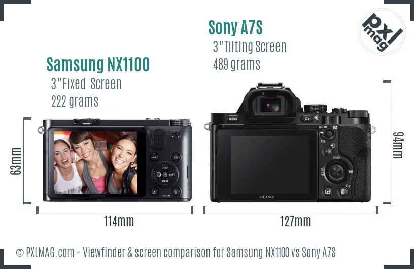 Samsung NX1100 vs Sony A7S Screen and Viewfinder comparison