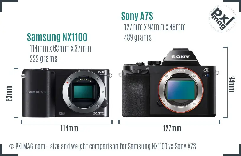 Samsung NX1100 vs Sony A7S size comparison