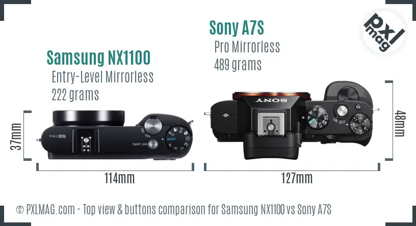 Samsung NX1100 vs Sony A7S top view buttons comparison