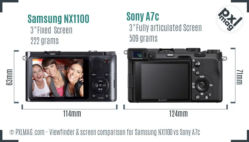 Samsung NX1100 vs Sony A7c Screen and Viewfinder comparison