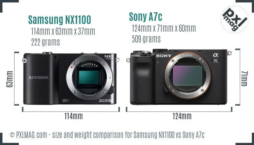 Samsung NX1100 vs Sony A7c size comparison