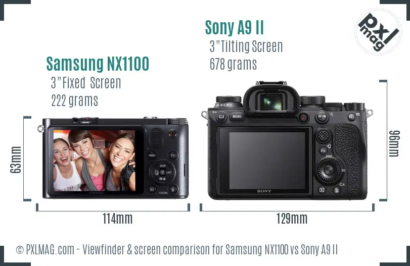 Samsung NX1100 vs Sony A9 II Screen and Viewfinder comparison