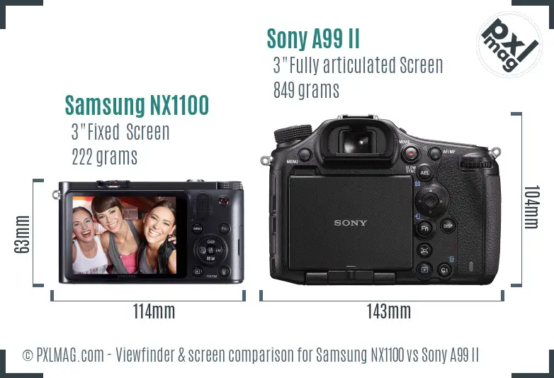 Samsung NX1100 vs Sony A99 II Screen and Viewfinder comparison