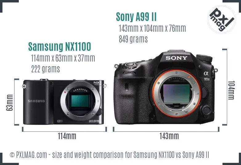 Samsung NX1100 vs Sony A99 II size comparison
